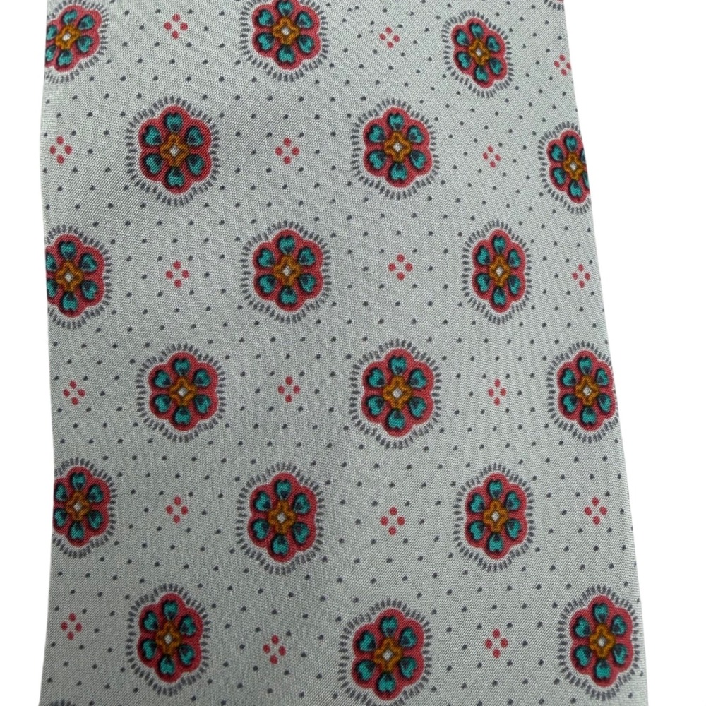 Vtg Yves Saint Laurent Paris Silk Tie Grey Floral Medallion Micro Dot Italy - Picture 2 of 5